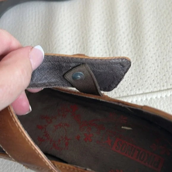 Pikolinos Mary Jane Cognac Leather Wedge Shoes Size 38 - Picture 9 of 10